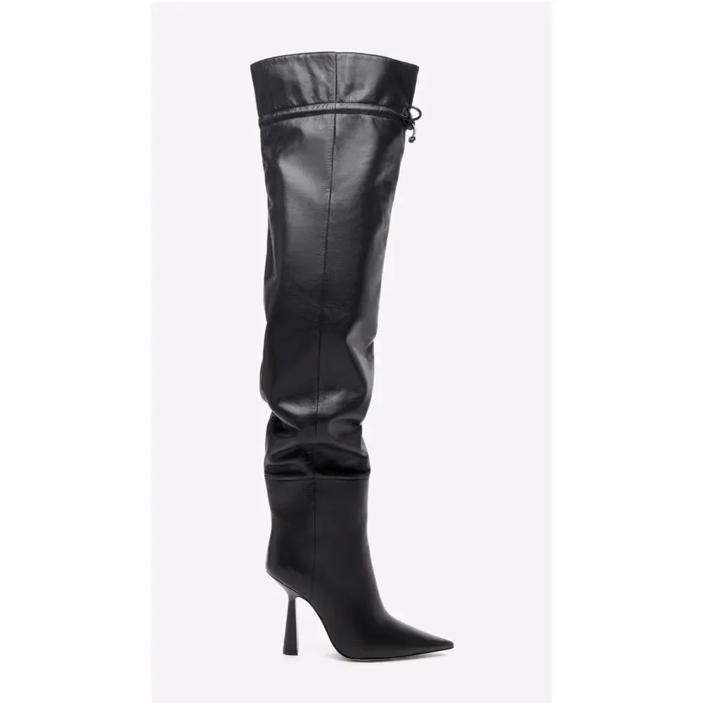Good American Carla Black Faux Leather Over The Knee Slouchy Boots Women's 7.5 - Picture 2 of 9